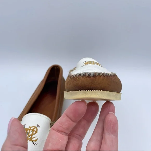 Ralph Lauren Equestrian Loafers 7 1/2 Tan/White - Picture 11 of 16